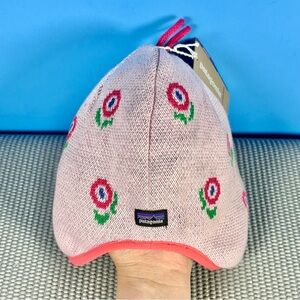 PATAGONIA BABY REVERSIBLE BEANIE (HAPPY FLOWER SEAFAN PINK 6-12 Month NEW)
